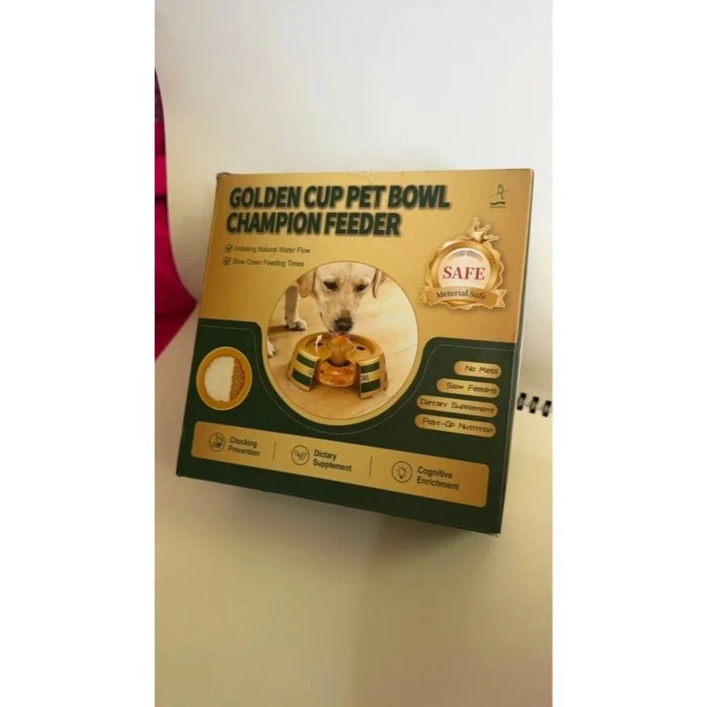 Dog Slow Feeder Puzzle Bowl Anti Gulp Suction Cup Enrichment Feeder golden